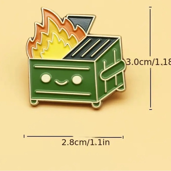 One Inch Wide Dumpster Fire Enamel Pin - Picture 3 of 3